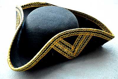 sale Tricorn Hat, with gold stitching
