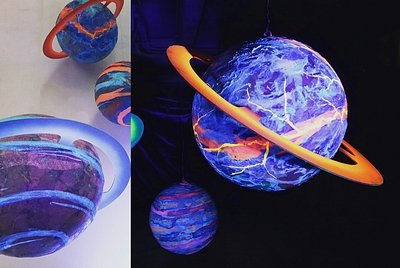 Planet, with "Saturn"ring,  fluorescent  a pc.